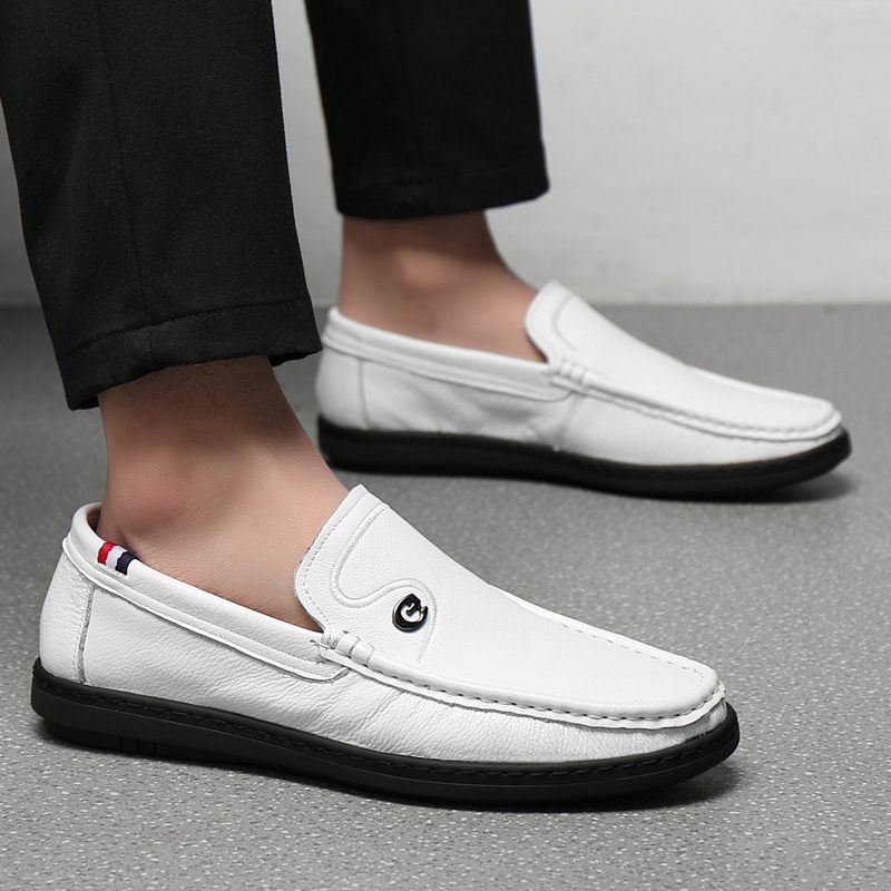 Koeienhuid Nieuwe Witte Erwten Schoenen Heren Slip-on Casual Leer Zacht Oppervlak Herenschoenen Loafers