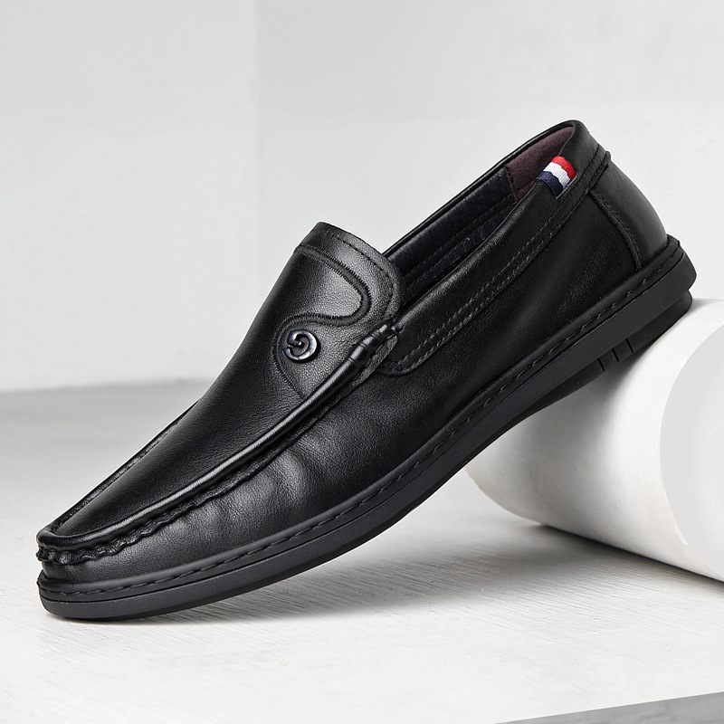 Koeienhuid Nieuwe Witte Erwten Schoenen Heren Slip-on Casual Leer Zacht Oppervlak Herenschoenen Loafers