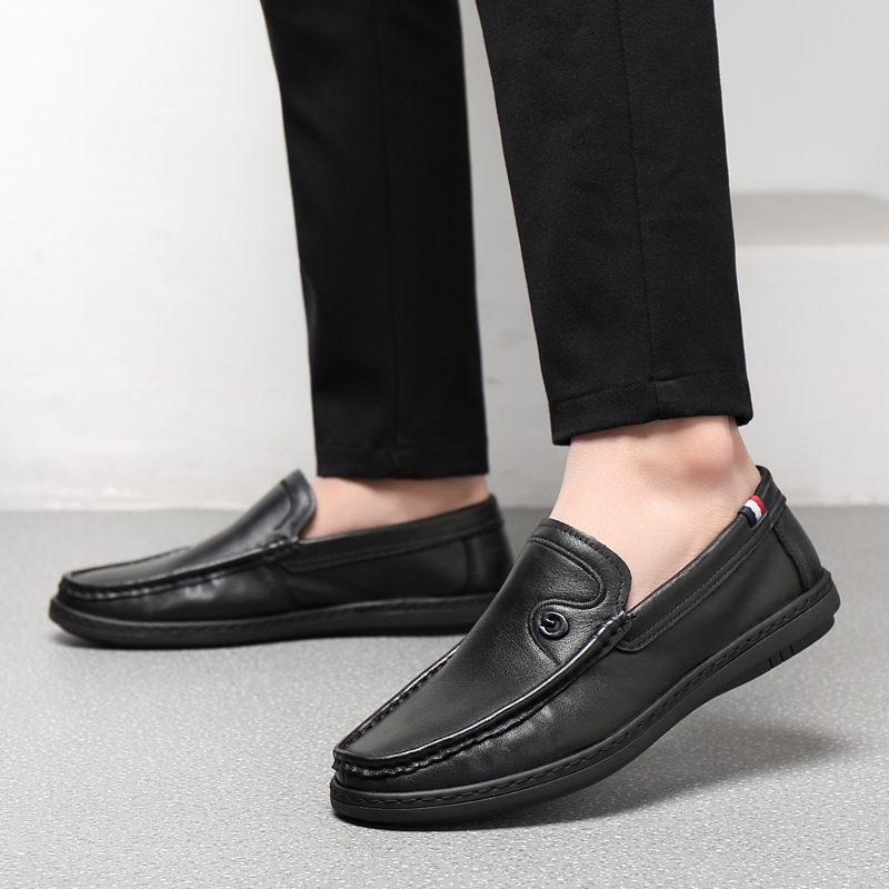 Koeienhuid Nieuwe Witte Erwten Schoenen Heren Slip-on Casual Leer Zacht Oppervlak Herenschoenen Loafers