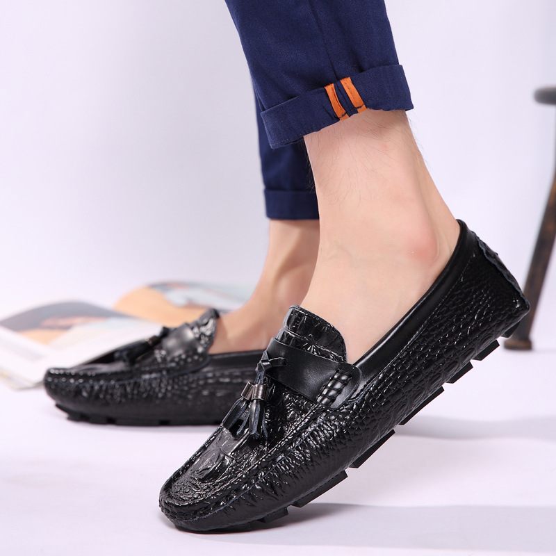 Krokodil Patroon Erwten Schoenen Mannen Echt Leer Zomer Casual Kleding Slip-on Herenschoenen Trend