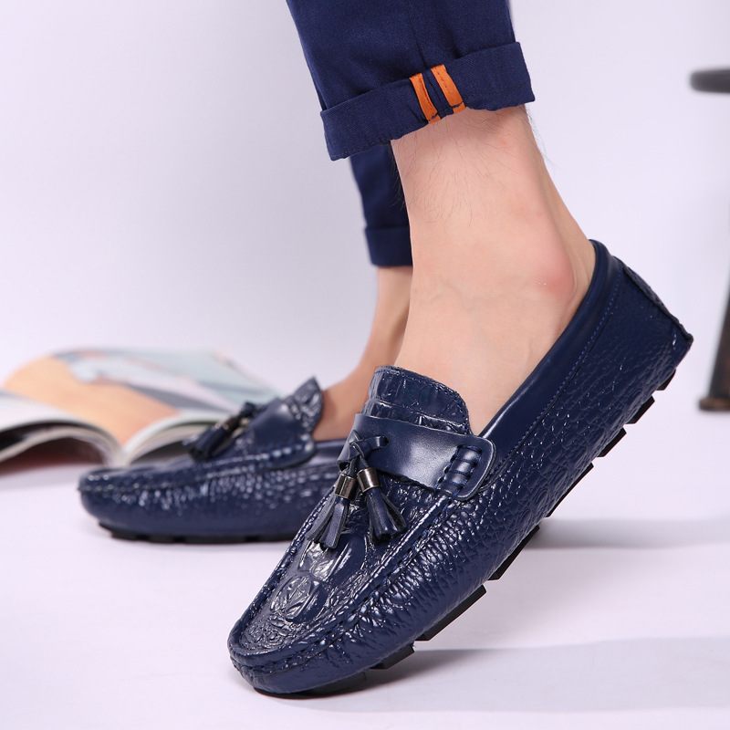 Krokodil Patroon Erwten Schoenen Mannen Echt Leer Zomer Casual Kleding Slip-on Herenschoenen Trend