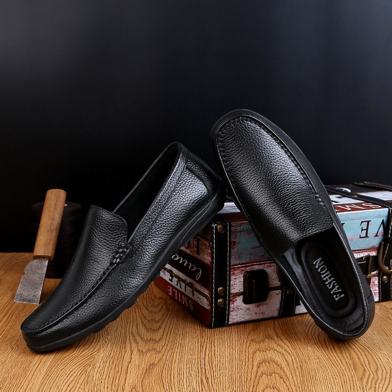 Lente Nieuwe Lederen Doudou Schoenen Mannen Koeienhuid Slip-on Trendy Casual Kleding Rijden Platte