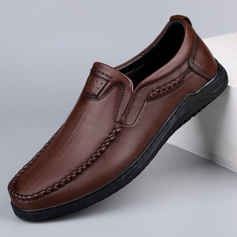 Loafers Formele Schoenen Heren Retro Herfststijl Echt Leer Zachte Lederen Zool Fan Business Casual Handgemaakte Herenschoenen