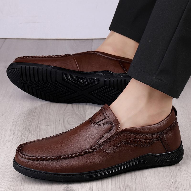 Loafers Formele Schoenen Heren Retro Herfststijl Echt Leer Zachte Lederen Zool Fan Business Casual Handgemaakte Herenschoenen