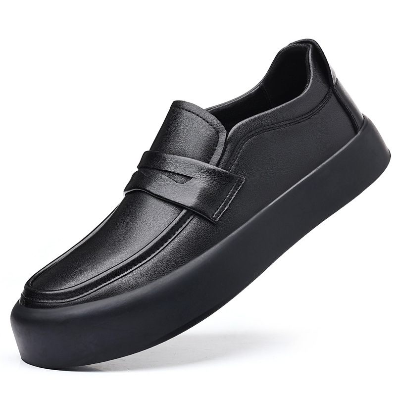 Loafers Heren Herfst Nieuwe Slip-on Rijden Lederen Zachte Zolen Frosted Formele Schoenen Zwarte Zakelijke Doudou