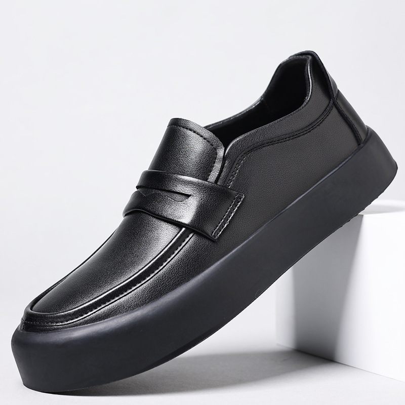 Loafers Heren Herfst Nieuwe Slip-on Rijden Lederen Zachte Zolen Frosted Formele Schoenen Zwarte Zakelijke Doudou