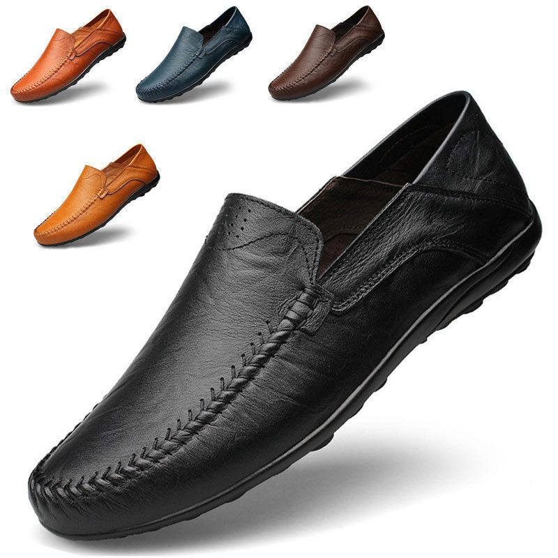 Zomer Koeienhuid Erwten Schoenen Echt Leer Mannen Business Casual Dress Herenschoenen Grote Maat Ademende