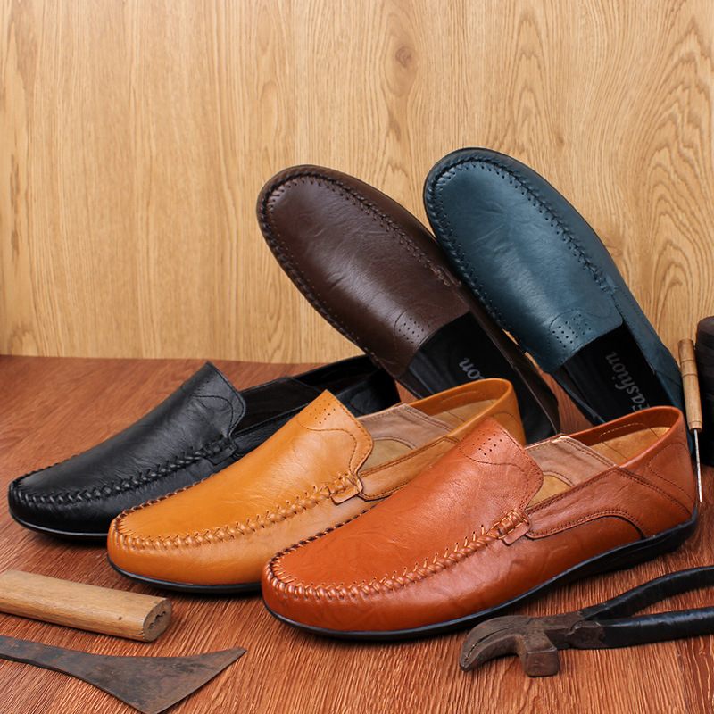 Zomer Koeienhuid Erwten Schoenen Echt Leer Mannen Business Casual Dress Herenschoenen Grote Maat Ademende