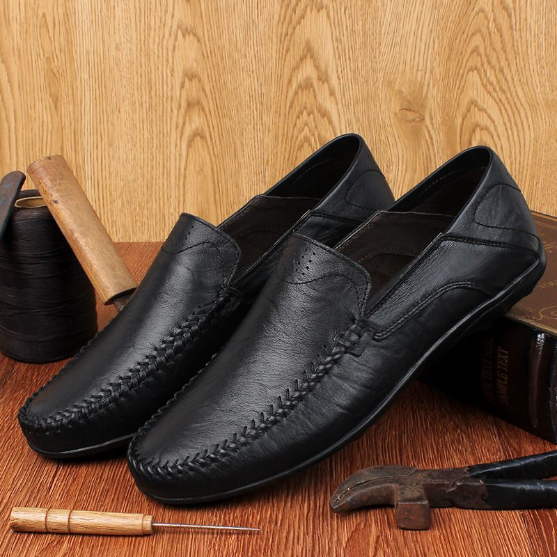 Zomer Koeienhuid Erwten Schoenen Echt Leer Mannen Business Casual Dress Herenschoenen Grote Maat Ademende