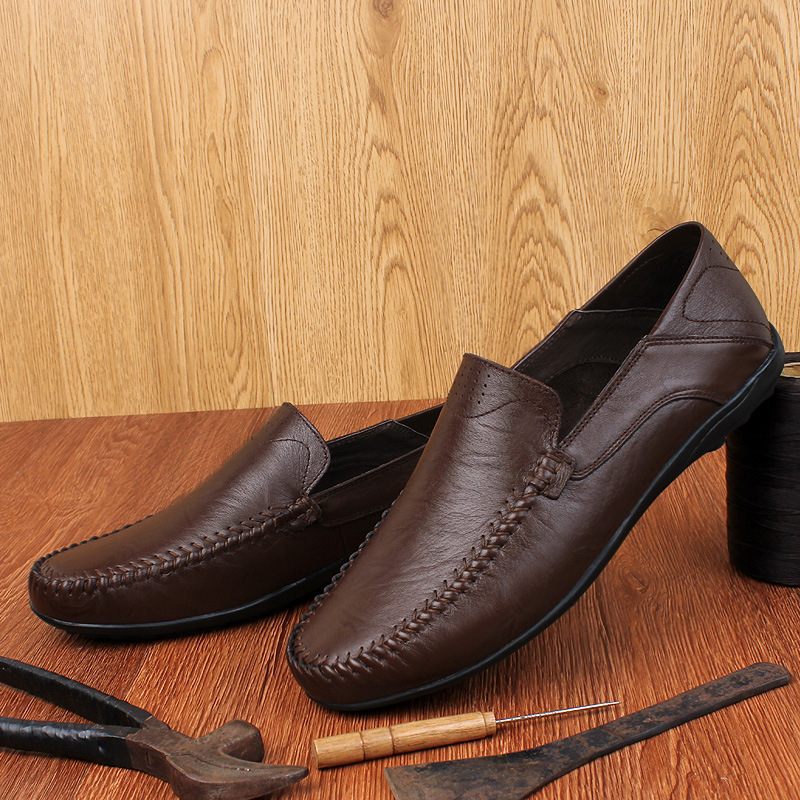 Zomer Koeienhuid Erwten Schoenen Echt Leer Mannen Business Casual Dress Herenschoenen Grote Maat Ademende