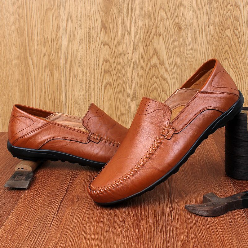 Zomer Koeienhuid Erwten Schoenen Echt Leer Mannen Business Casual Dress Herenschoenen Grote Maat Ademende