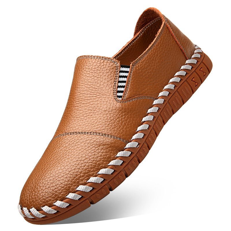 Zomer Nieuwe Heren Casual Schoenen Slip-on Koeienhuid Massage Papa Doudou Jurk