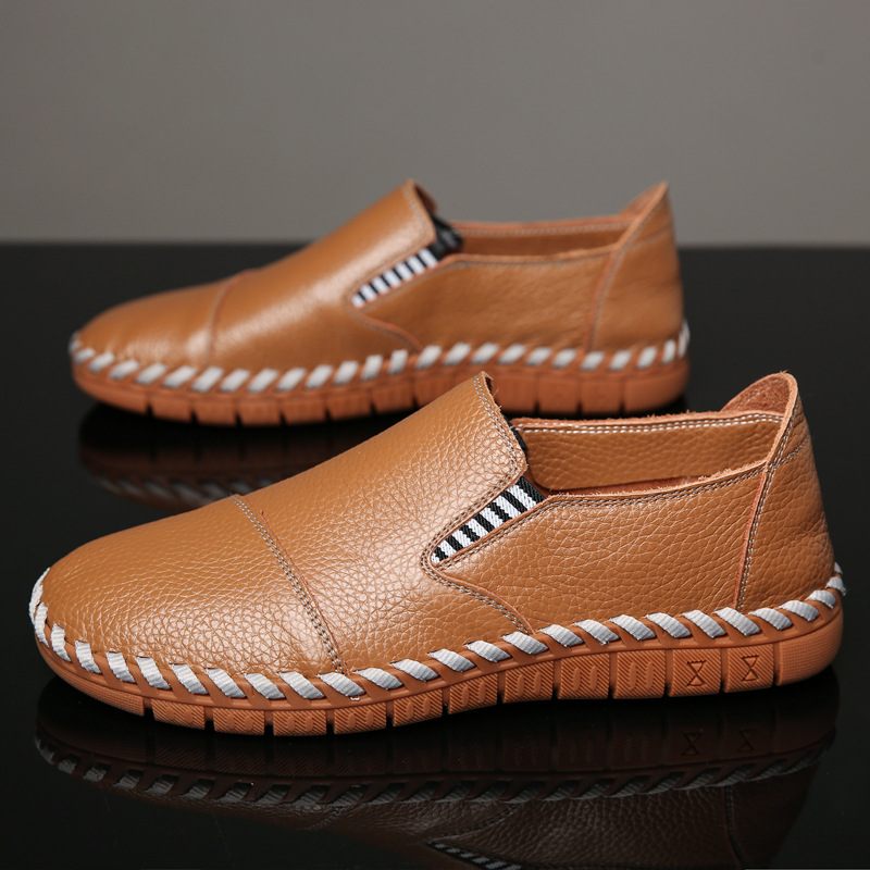 Zomer Nieuwe Heren Casual Schoenen Slip-on Koeienhuid Massage Papa Doudou Jurk