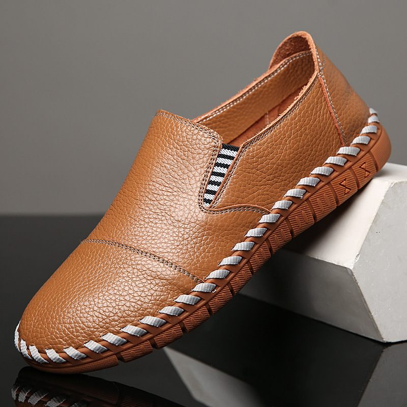 Zomer Nieuwe Heren Casual Schoenen Slip-on Koeienhuid Massage Papa Doudou Jurk