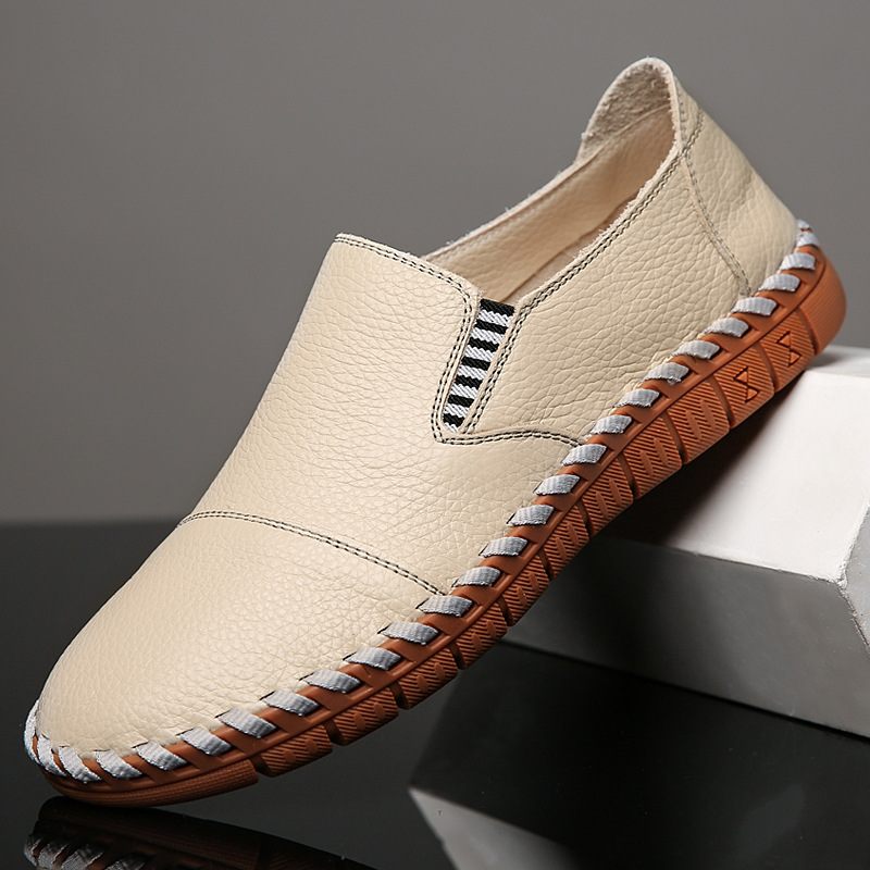 Zomer Nieuwe Heren Casual Schoenen Slip-on Koeienhuid Massage Papa Doudou Jurk