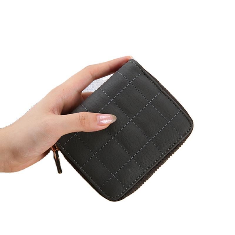 Korte Dames Kleine Portemonnee Geborduurde Vierkante Tas Pu Mini Student Clutch