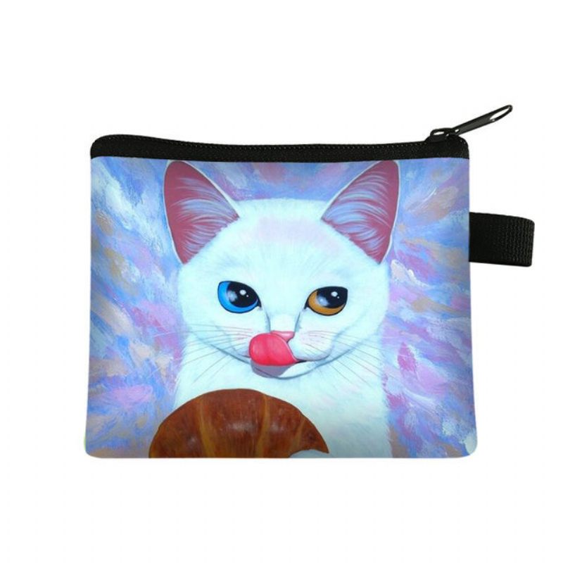 Leuke Kattenprint Kinderportemonnee Student Draagbare Kaarttas Muntsleutel Opbergtas Grote Capaciteit Clutch Bag