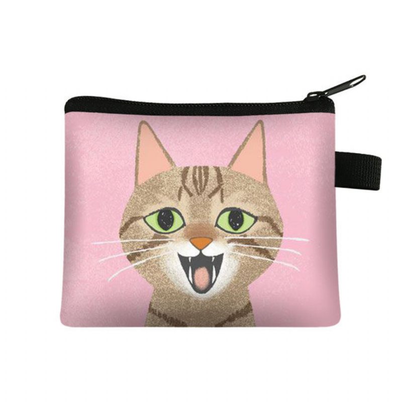 Leuke Kattenprint Kinderportemonnee Student Draagbare Kaarttas Muntsleutel Opbergtas Grote Capaciteit Clutch Bag