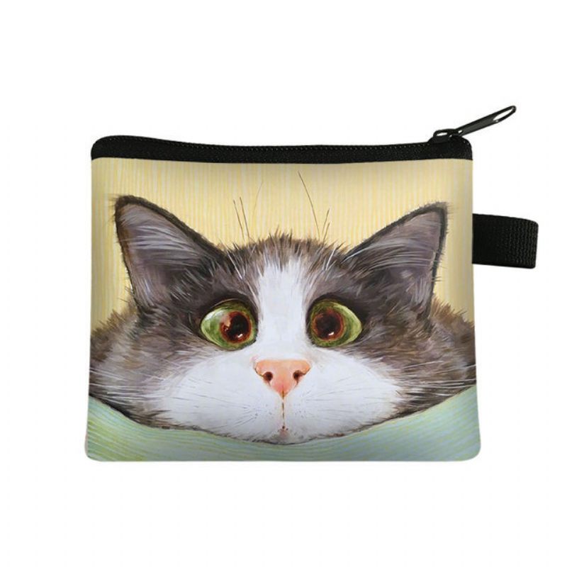 Leuke Kattenprint Kinderportemonnee Student Draagbare Kaarttas Muntsleutel Opbergtas Grote Capaciteit Clutch Bag