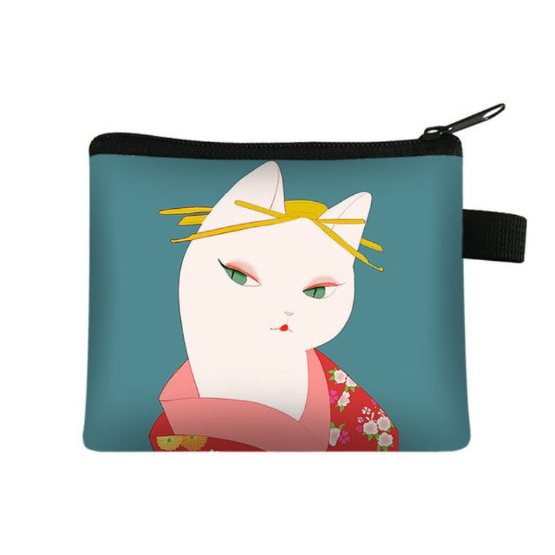 Leuke Kattenprint Kinderportemonnee Student Draagbare Kaarttas Muntsleutel Opbergtas Grote Capaciteit Clutch Bag