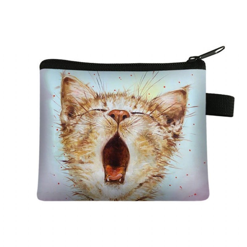 Leuke Kattenprint Kinderportemonnee Student Draagbare Kaarttas Muntsleutel Opbergtas Grote Capaciteit Clutch Bag