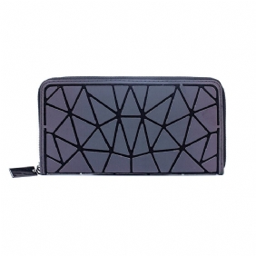 Mode Pu Damesportemonnee Reflecterende Kaartpositie Clutch Bag Geometrische Lange Portemonnee Lichtgevend Materiaal Lingge Damestas