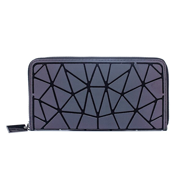 Mode Pu Damesportemonnee Reflecterende Kaartpositie Clutch Bag Geometrische Lange Portemonnee Lichtgevend Materiaal Lingge Damestas