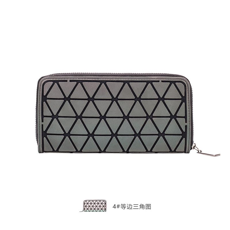 Mode Pu Damesportemonnee Reflecterende Kaartpositie Clutch Bag Geometrische Lange Portemonnee Lichtgevend Materiaal Lingge Damestas