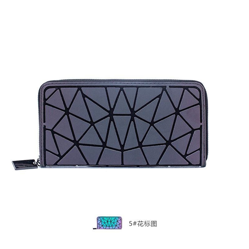 Mode Pu Damesportemonnee Reflecterende Kaartpositie Clutch Bag Geometrische Lange Portemonnee Lichtgevend Materiaal Lingge Damestas