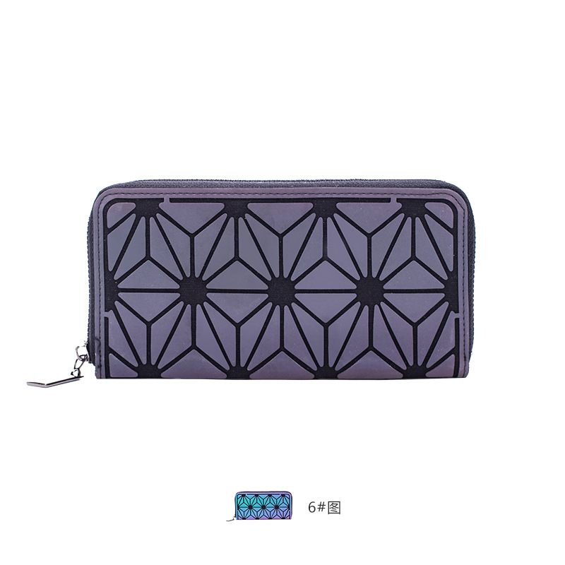 Mode Pu Damesportemonnee Reflecterende Kaartpositie Clutch Bag Geometrische Lange Portemonnee Lichtgevend Materiaal Lingge Damestas