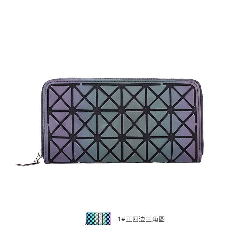 Mode Pu Damesportemonnee Reflecterende Kaartpositie Clutch Bag Geometrische Lange Portemonnee Lichtgevend Materiaal Lingge Damestas