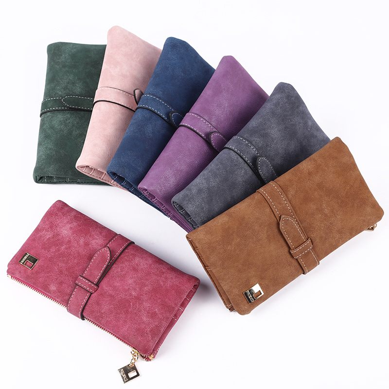 Mode Retro Frosted Halflange Multi-card Portemonnee Gesp Tweevoudige Clutch Voor Dames