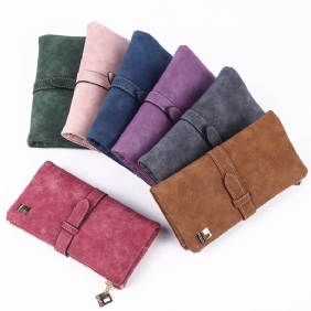 Mode Retro Frosted Halflange Multi-card Portemonnee Gesp Tweevoudige Clutch Voor Dames