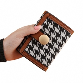 Nieuwe Dames Trifold Houndstooth Canvas Portemonnee Korte Gesp Lange Koppeling Multifunctionele