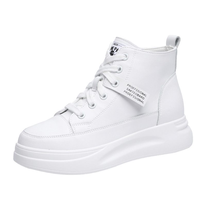 2024 Nieuwe High-top Damesschoenen Leer Dikke Zolen Sport Single-line Casual Dames