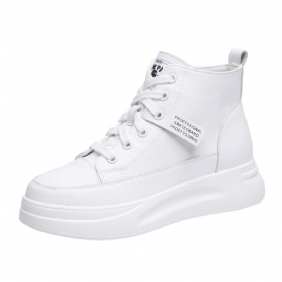 2024 Nieuwe High-top Damesschoenen Leer Dikke Zolen Sport Single-line Casual Dames