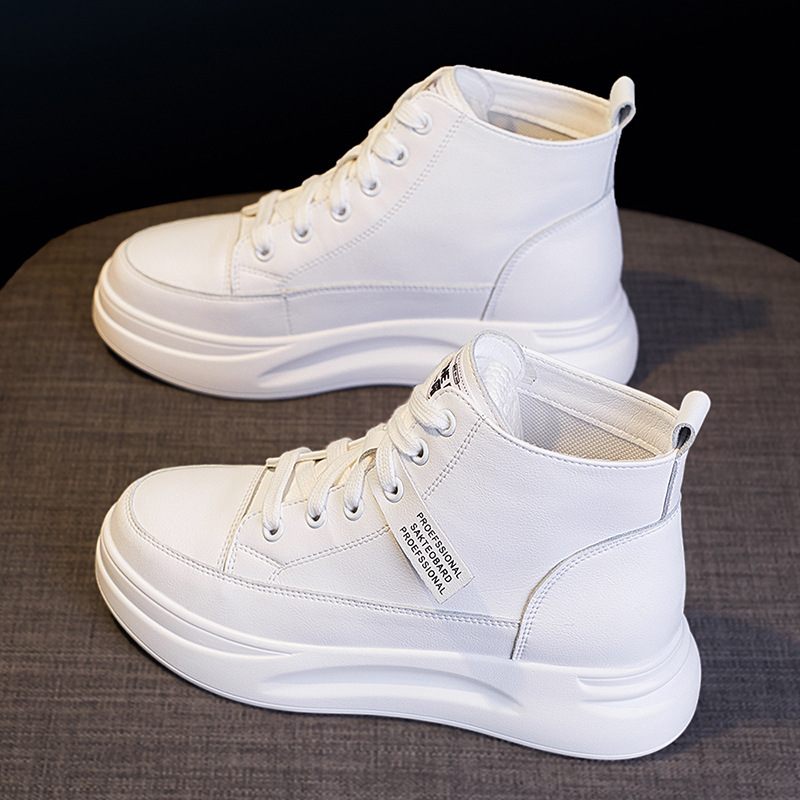 2024 Nieuwe High-top Damesschoenen Leer Dikke Zolen Sport Single-line Casual Dames