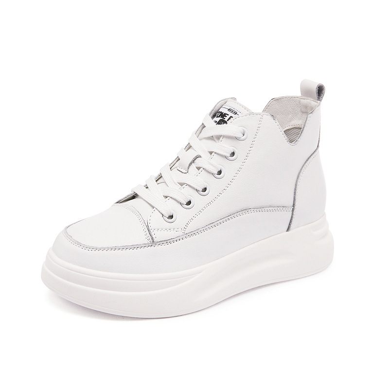 2024 Nieuwe High-top Damesschoenen Leer Dikke Zolen Sport Single-line Casual Dames