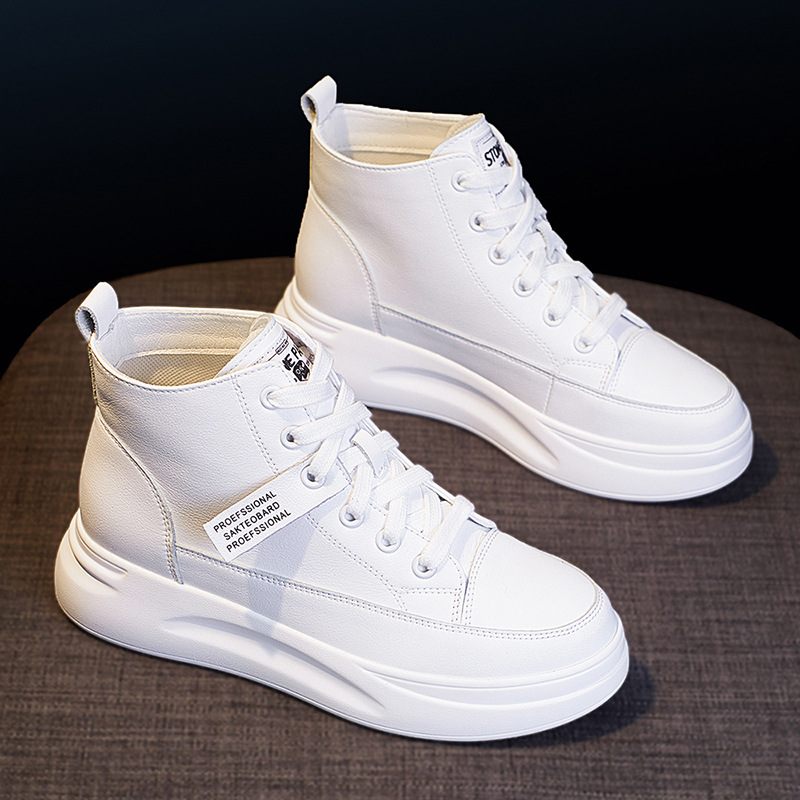 2024 Nieuwe High-top Damesschoenen Leer Dikke Zolen Sport Single-line Casual Dames