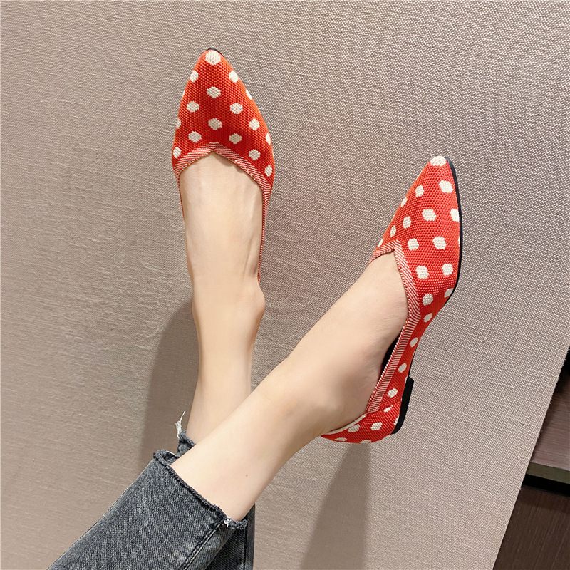 2024 Nieuwe Prinses Schoenen Polka Dot Gebreide Puntschoen Platte Vrouwen Zachte Bodem Loempia Geweven Erwten