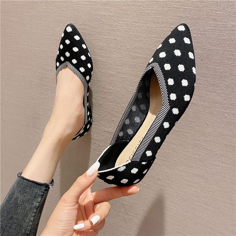 2024 Nieuwe Prinses Schoenen Polka Dot Gebreide Puntschoen Platte Vrouwen Zachte Bodem Loempia Geweven Erwten