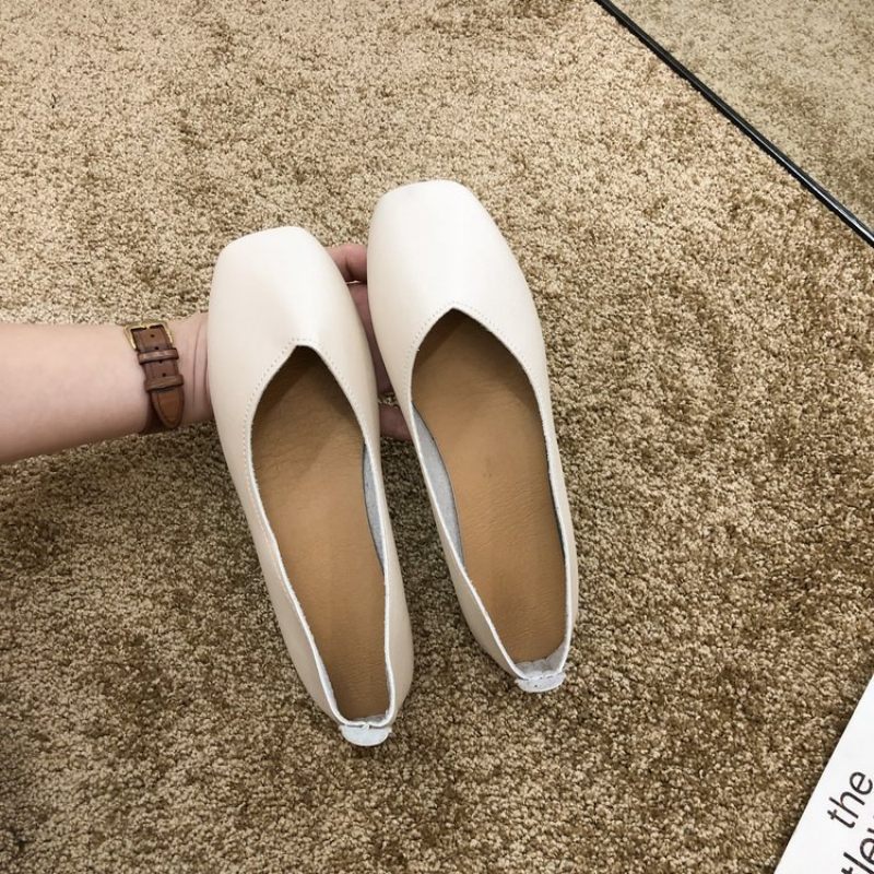 Baotou Vierkante Neus Platte Schoenen Vrouwen Ondiepe Mond Zachte Zool Hak Erwten Slip-on Lente En Herfst