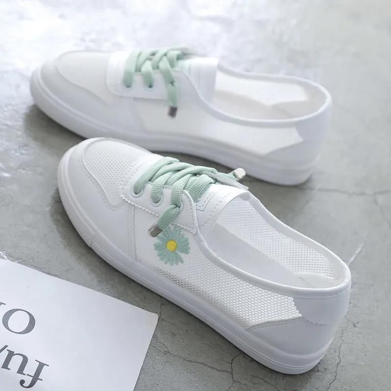 Damesschoenen 2024 Lente En Zomer Nieuwe Flat Bottom Mesh Ademende Daisy Sneakers Trendy Schoenen Doudou