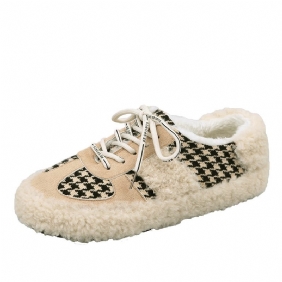 Houndstooth Bontschoenen Brood Katoenen Schoenen Winter Plus Fluwelen 2024 Nieuwe Platte Erwten