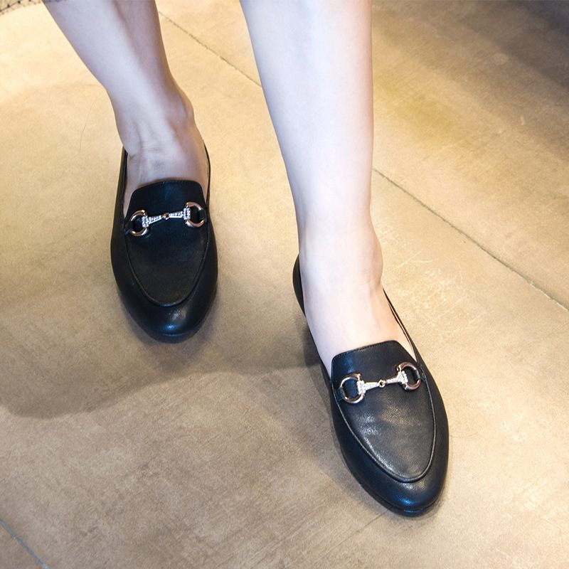 Lente En Zomer Nieuwe Leren Loafers Dames Retro Ronde Neus Geklede Schoenen Leer Platte Klassieker