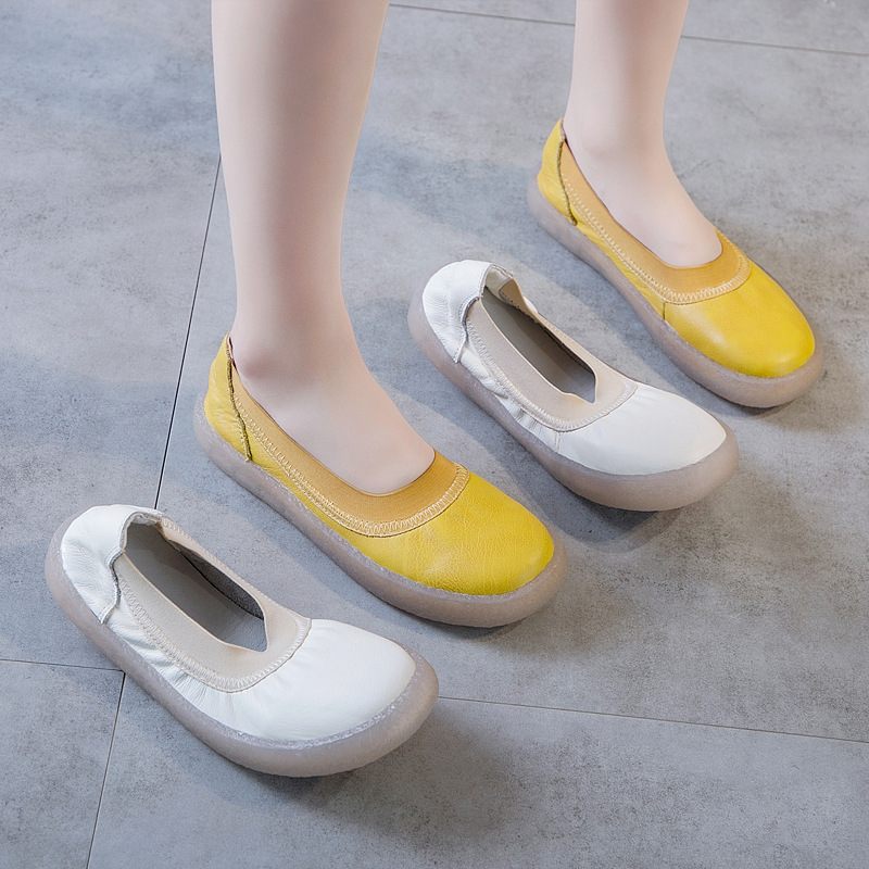 Ondiepe Mond Platte Schoenen Dames 2024 Lente-stijl Zachte Zolen Leren Erwten Voor Zwangere Vrouwen Bodem Slip-on Oma