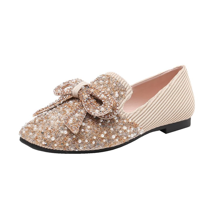 Platte Schoenen Dames 2024 Lente Nieuwe Boog Elegante Strass Instapper Erwten