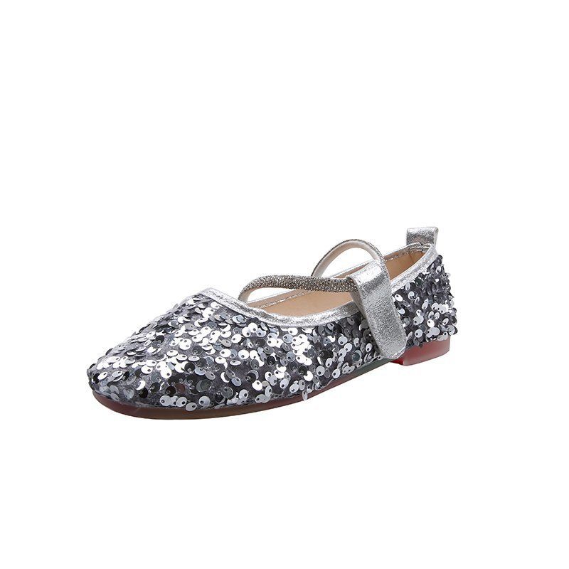 Platte Schoenen Dames Zomer Nieuwe Erwten Strass Pailletten Ondiepe Mond Ronde Kop Zachte Bodem Casual