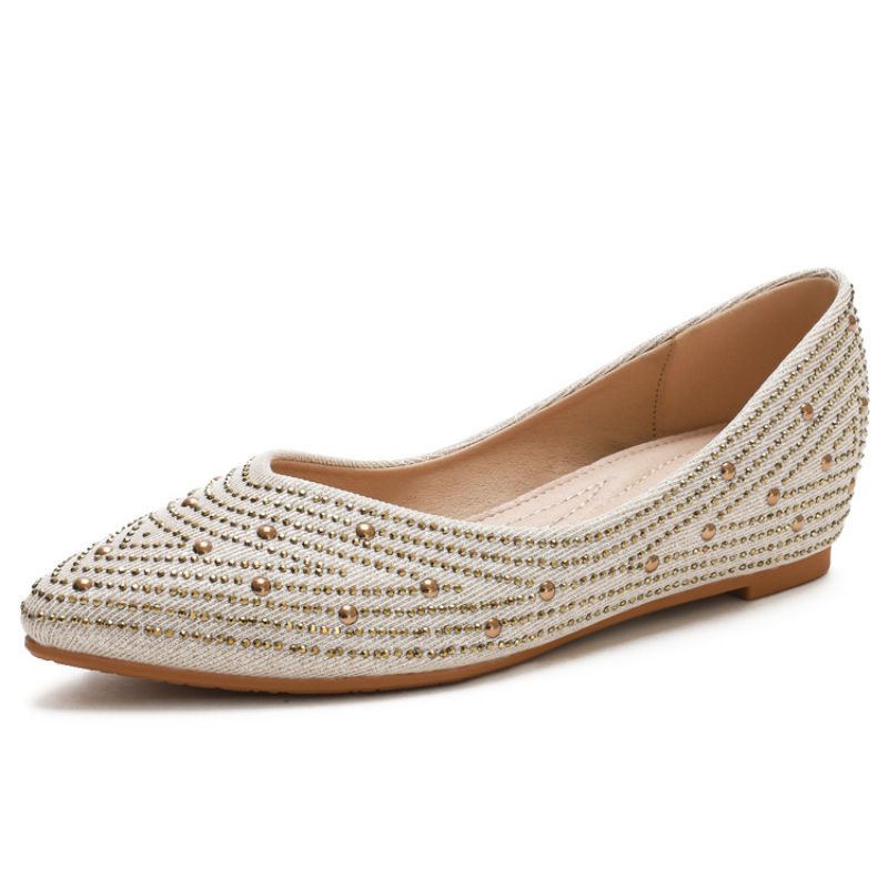 Puntige Neus En Ondiepe Mond Verhoogde Platte Schoenen Dames 2024 Herfst Strass Wedge Comfortabele Doudou Bodem