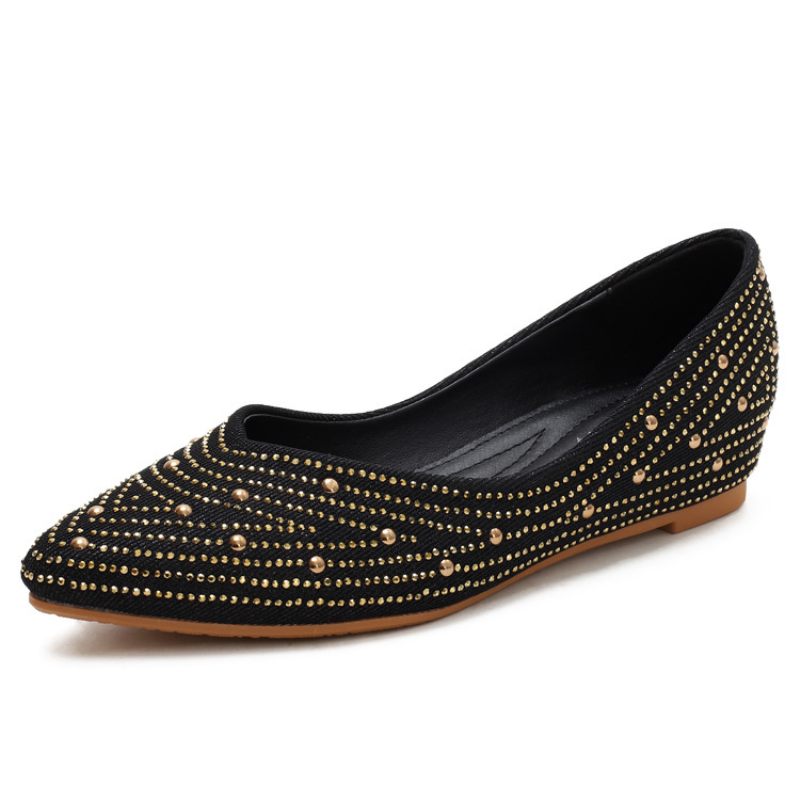 Puntige Neus En Ondiepe Mond Verhoogde Platte Schoenen Dames 2024 Herfst Strass Wedge Comfortabele Doudou Bodem